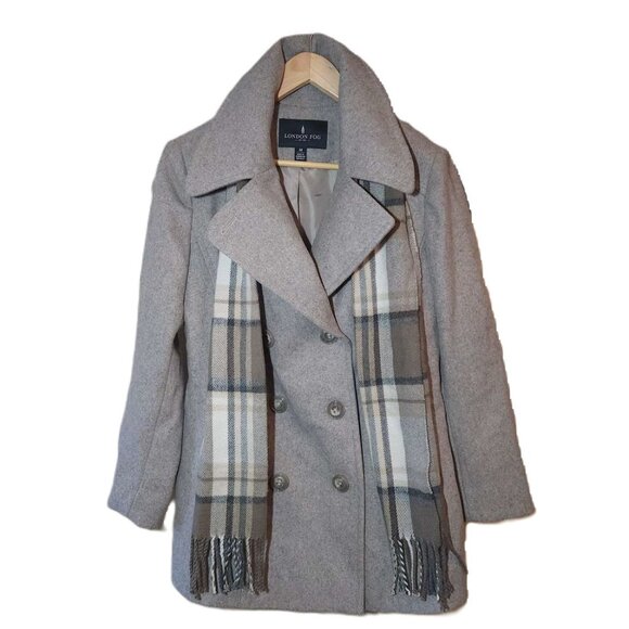 London Fog Wool-blend Jacket Women's Medium, Beige, Plaid Scarf Warm Winter Fall
